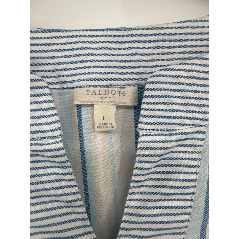 Talbots Womens Sleeveless Striped Tunic Top Blue/White 100% Cotton Size L - Picture 2 of 4